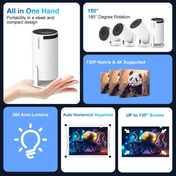 Magcubic HY300 Pro Beamer 4K Android WLAN BT5.0 – 260 ANSI, 1080P-Support, kompakt & leistungsstark - Bild 3